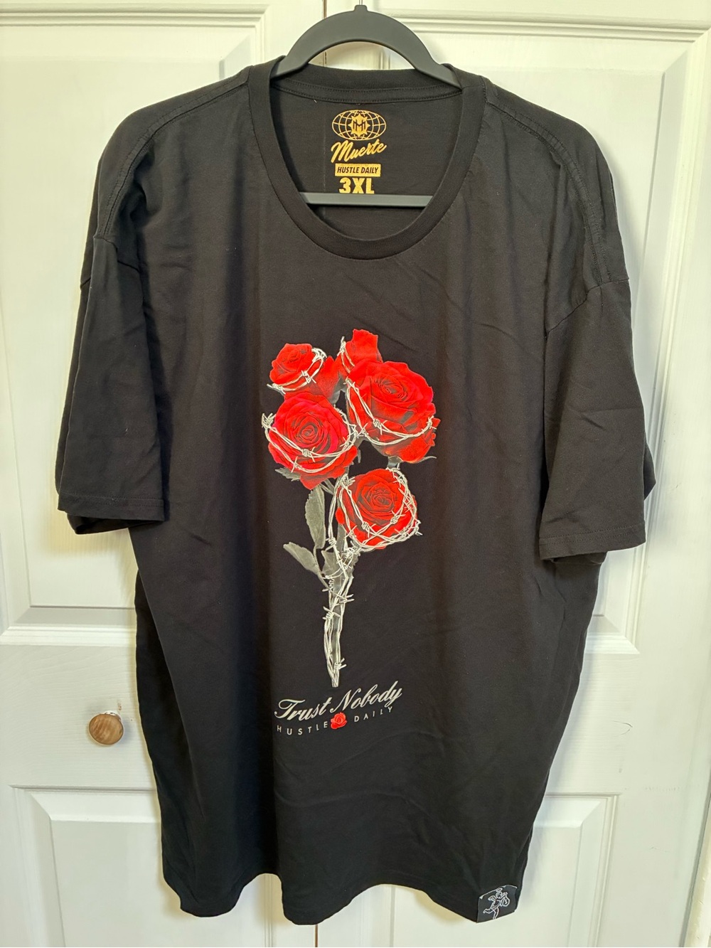 Men's Black Short Sleeve Tee with Red Rose Graphic - 3XL